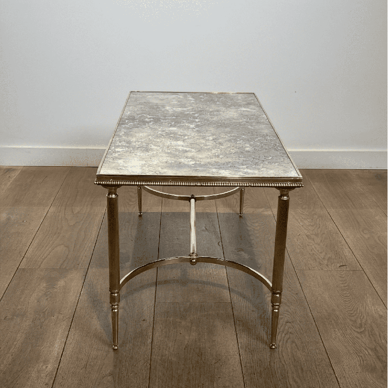 Rectangular Coffee Table in Brass with Beaded Gallery and | Maison Barrois