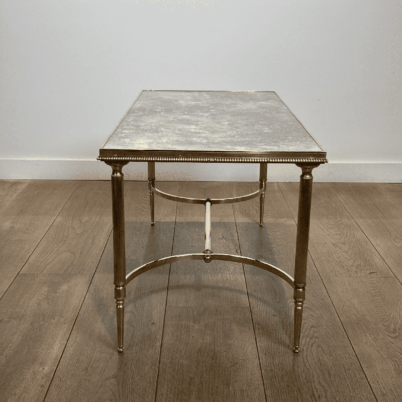 Rectangular Coffee Table in Brass with Beaded Gallery and | Maison Barrois