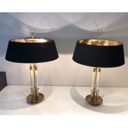 Paire de Lampes en Laiton et Laque Blanche, Style Néoclassique, Travail Français, vers 1940