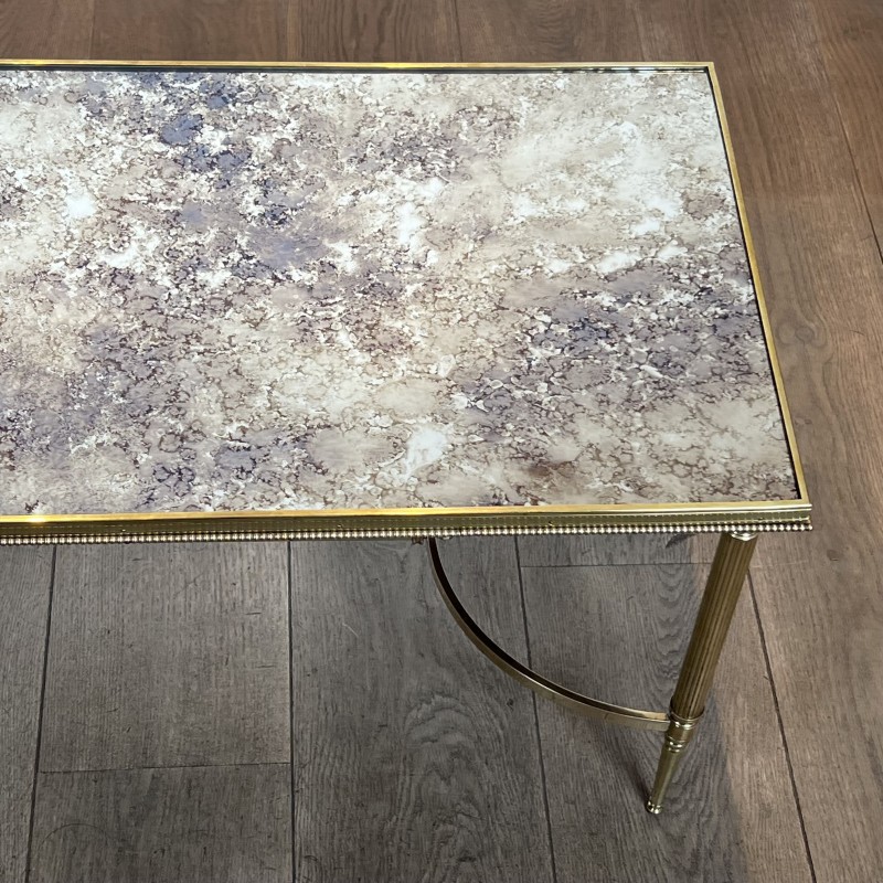 Rectangular Coffee Table in Brass with Beaded Gallery and | Maison Barrois