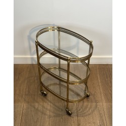 Pair of Oval Brass Bar Carts with Three Tiers and Openwork | Maison Barrois