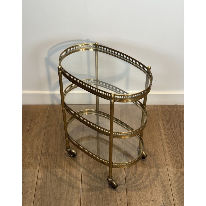 Pair of Oval Brass Bar Carts with Three Tiers and Openwork | Maison Barrois