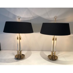 Paire de Lampes en Laiton et Laque Blanche, Style Néoclassique, Travail Français, vers 1940
