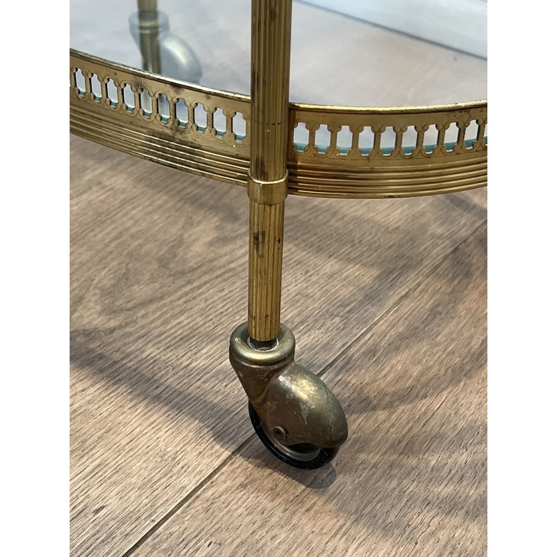 Pair of Oval Brass Bar Carts with Three Tiers and Openwork | Maison Barrois