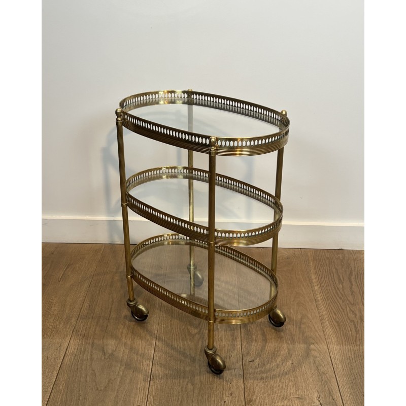 Pair of Oval Brass Bar Carts with Three Tiers and Openwork | Maison Barrois