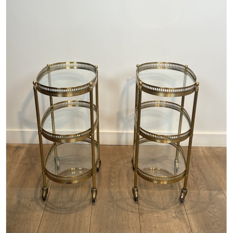 Pair of Oval Brass Bar Carts with Three Tiers and Openwork | Maison Barrois