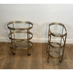 Paire de Tables Roulantes Ovales en Laiton à Trois Plateau | Maison Barrois
