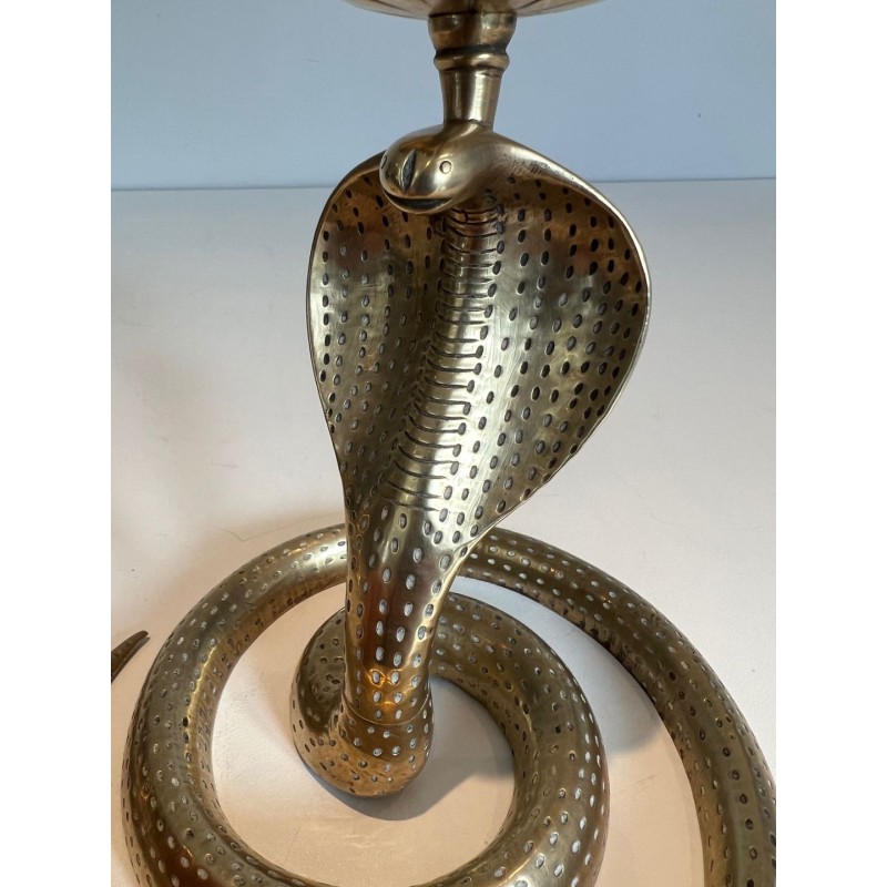 Pair of Chiselled Bronze Cobra Candlesticks, Art Déco, French, circa 1940