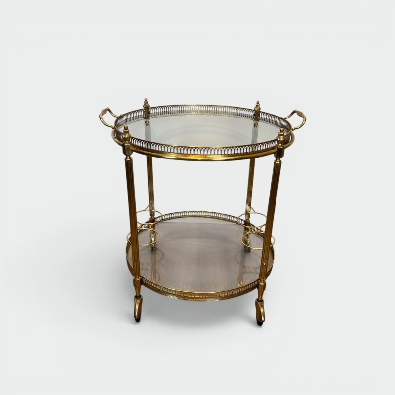 Table Roulante Ronde en Laiton à Galerie Ajourée, Plateau | Maison Barrois