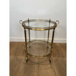 Round Brass Bar Cart with Openwork Gallery, Removable Top | Maison Barrois