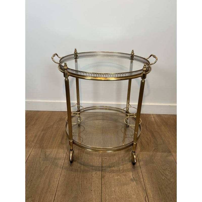Table Roulante Ronde en Laiton à Galerie Ajourée, Plateau | Maison Barrois
