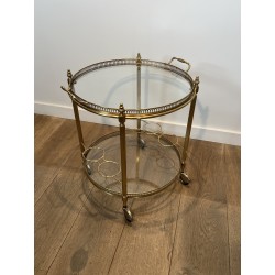 Round Brass Bar Cart with Openwork Gallery, Removable Top | Maison Barrois