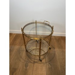 Table Roulante Ronde en Laiton à Galerie Ajourée, Plateau | Maison Barrois