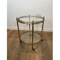 Round Brass Bar Cart with Openwork Gallery, Removable Top | Maison Barrois
