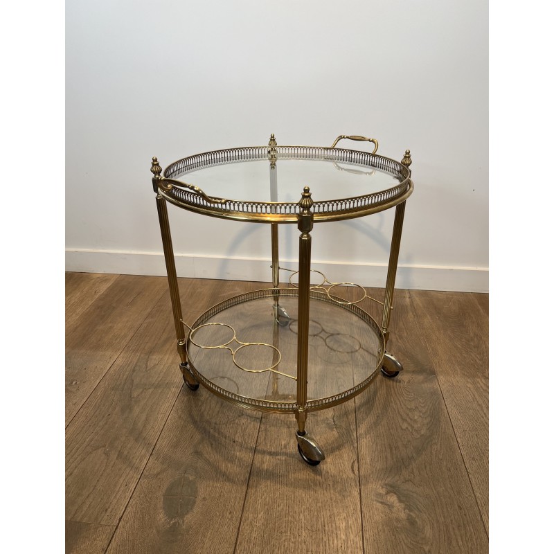 Round Brass Bar Cart with Openwork Gallery, Removable Top | Maison Barrois