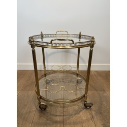 Table Roulante Ronde en Laiton à Galerie Ajourée, Plateau | Maison Barrois