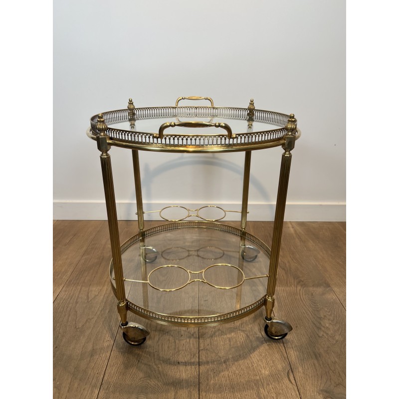 Table Roulante Ronde en Laiton à Galerie Ajourée, Plateau | Maison Barrois