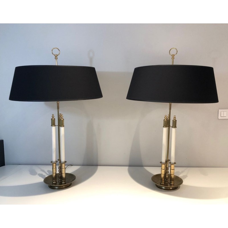 Paire de Lampes en Laiton et Laque Blanche, Style Néoclassique, Travail Français, vers 1940