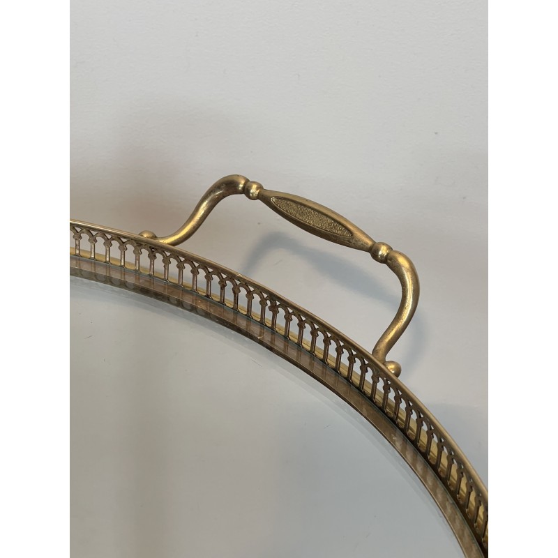 Round Brass Bar Cart with Openwork Gallery, Removable Top | Maison Barrois
