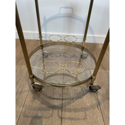 Table Roulante Ronde en Laiton à Galerie Ajourée, Plateau | Maison Barrois