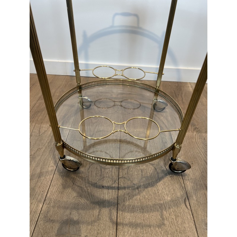 Table Roulante Ronde en Laiton à Galerie Ajourée, Plateau | Maison Barrois