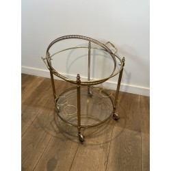 Table Roulante Ronde en Laiton à Galerie Ajourée, Plateau | Maison Barrois