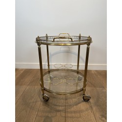 Round Brass Bar Cart with Openwork Gallery, Removable Top | Maison Barrois