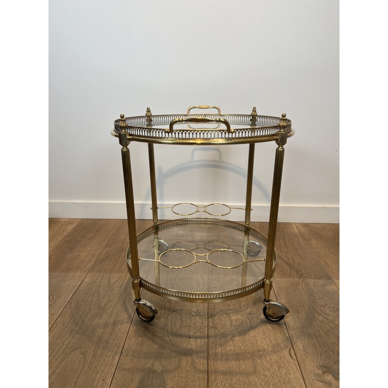 Round Brass Bar Cart with Openwork Gallery, Removable Top | Maison Barrois