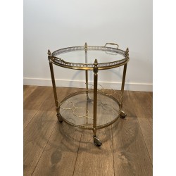 Table Roulante Ronde en Laiton à Galerie Ajourée, Plateau | Maison Barrois