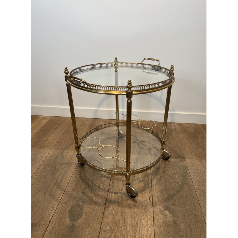 Round Brass Bar Cart with Openwork Gallery, Removable Top | Maison Barrois