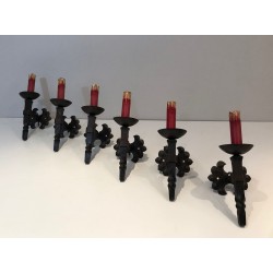 Suite de Six Appliques en Fer Forgé en Forme de Torche à F | Maison Barrois
