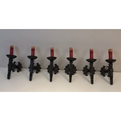 Suite de Six Appliques en Fer Forgé en Forme de Torche à F | Maison Barrois