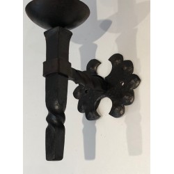 Suite de Six Appliques en Fer Forgé en Forme de Torche à F | Maison Barrois