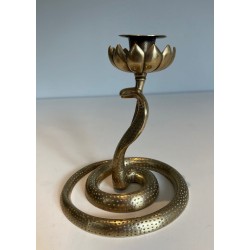 Pair of Chiselled Bronze Cobra Candlesticks, Art Déco, French, circa 1940