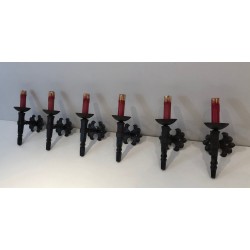 Suite de Six Appliques en Fer Forgé en Forme de Torche à F | Maison Barrois