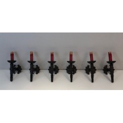 Suite de Six Appliques en Fer Forgé en Forme de Torche à F | Maison Barrois