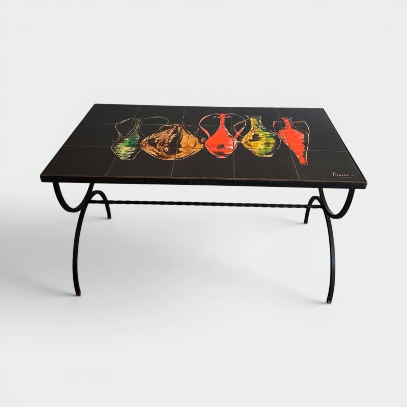 Wrought Iron Coffee Table with a Top of Ceramic Tiles Depi | Maison Barrois