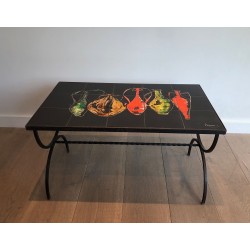 Table Basse en Fer Forgé à Plateau de Carreaux de Céramiqu | Maison Barrois