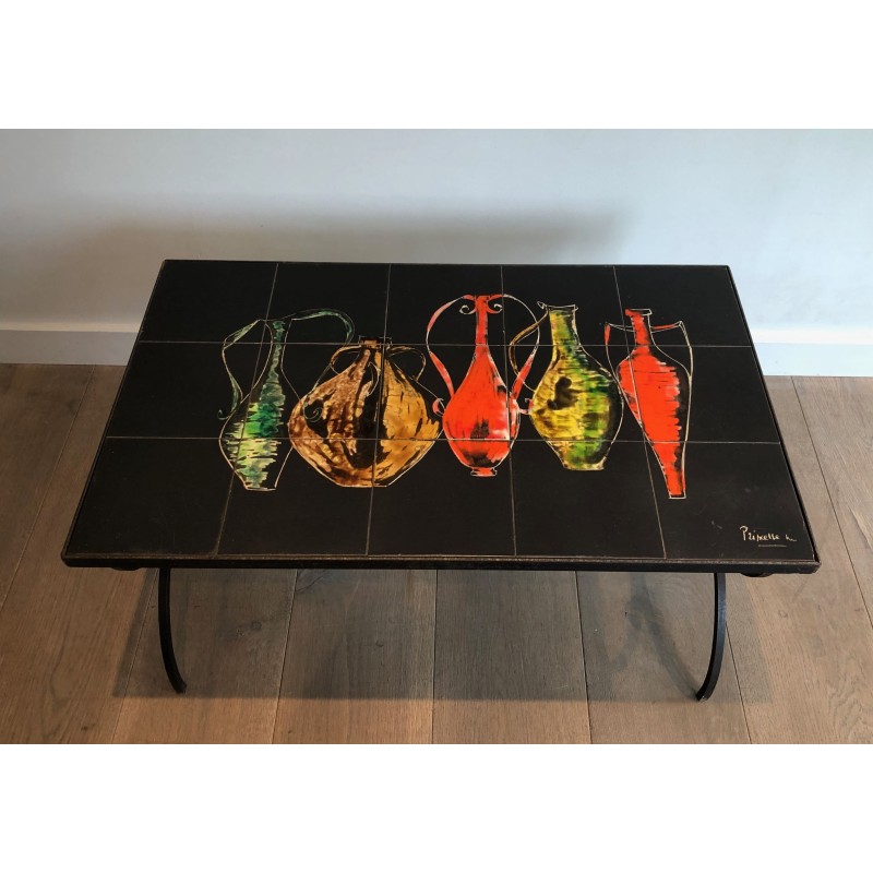 Table Basse en Fer Forgé à Plateau de Carreaux de Céramiqu | Maison Barrois