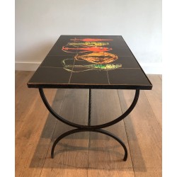 Wrought Iron Coffee Table with a Top of Ceramic Tiles Depi | Maison Barrois