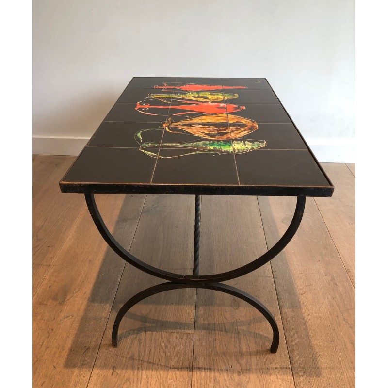 Table Basse en Fer Forgé à Plateau de Carreaux de Céramiqu | Maison Barrois