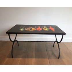 Wrought Iron Coffee Table with a Top of Ceramic Tiles Depi | Maison Barrois