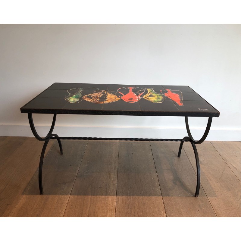 Table Basse en Fer Forgé à Plateau de Carreaux de Céramiqu | Maison Barrois