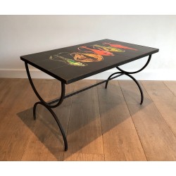 Table Basse en Fer Forgé à Plateau de Carreaux de Céramiqu | Maison Barrois