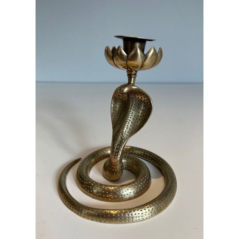 Pair of Chiselled Bronze Cobra Candlesticks, Art Déco, French, circa 1940
