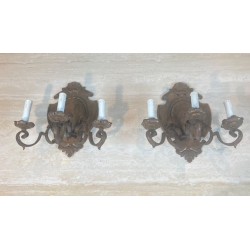 Paire d'Appliques en Fer Forgé à Trois Bras et Platine en | Maison Barrois