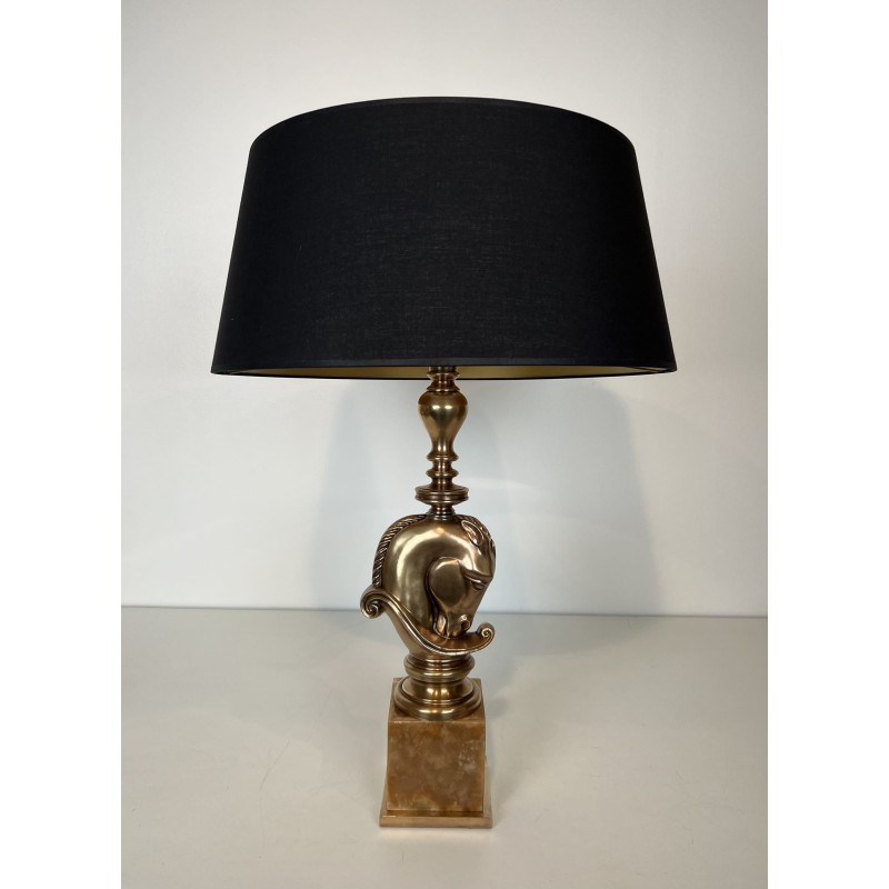 Lampe Tête de Cheval en Bronze, Socle en Onyx, Maison Char | Maison Barrois