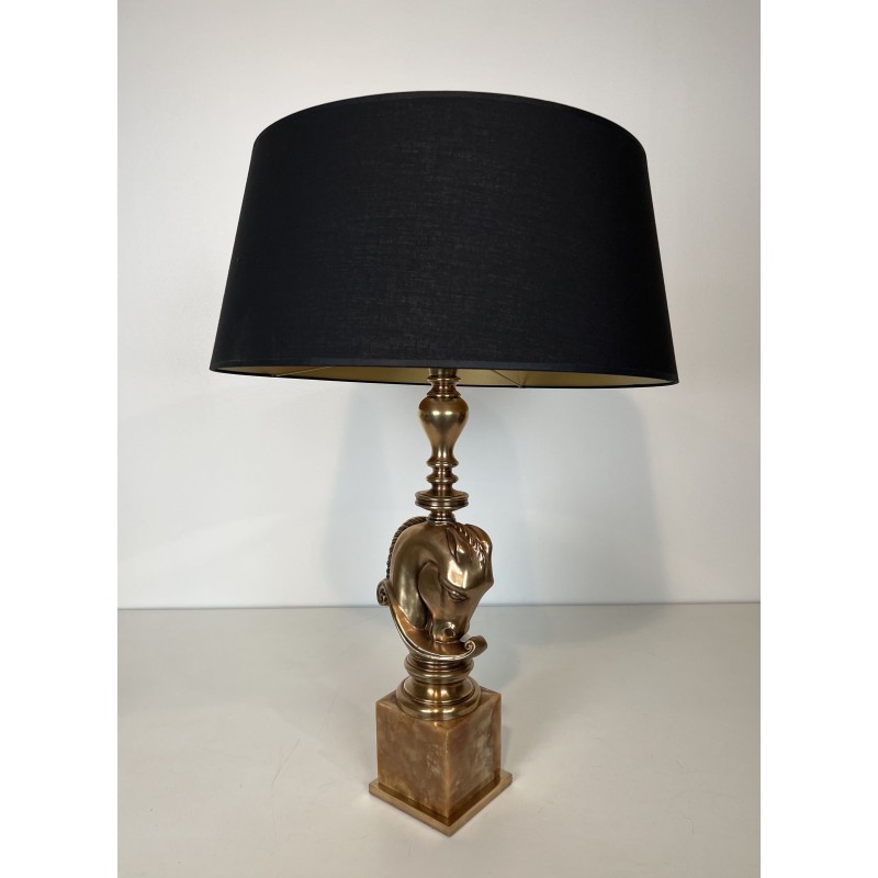 Lampe Tête de Cheval en Bronze, Socle en Onyx, Maison Char | Maison Barrois