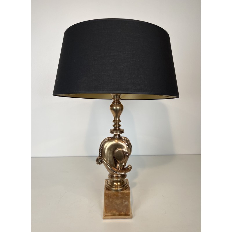 Lampe Tête de Cheval en Bronze, Socle en Onyx, Maison Char | Maison Barrois