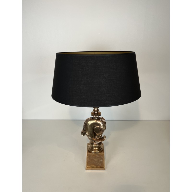 Lampe Tête de Cheval en Bronze, Socle en Onyx, Maison Char | Maison Barrois